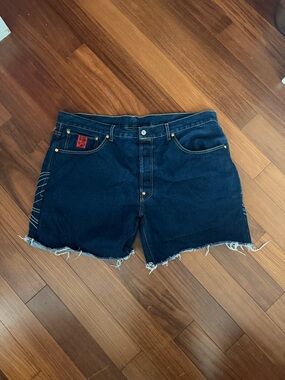 Evisu Dark Blue Cutoff Jean Shorts